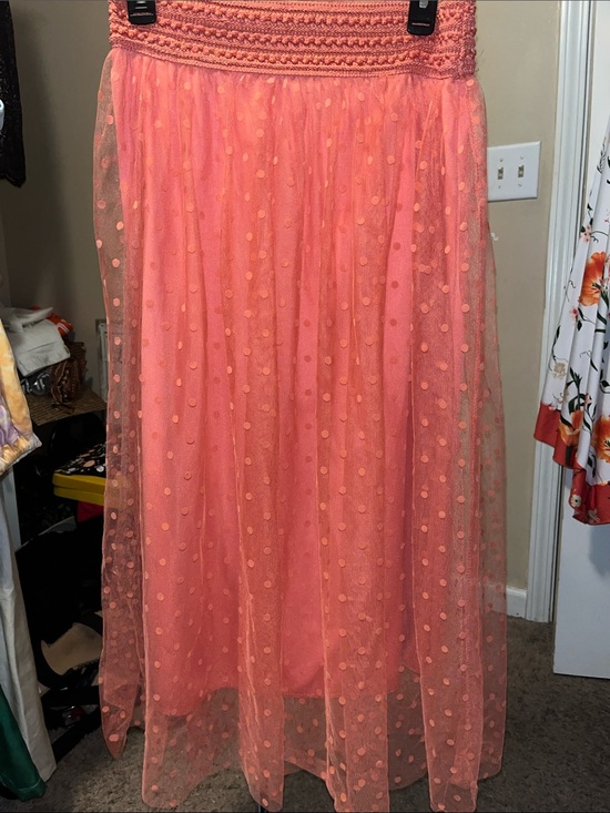 Metro Wear Dresses & Skirts - Metro Wear Coral Pink Polka Dot Tulle Midi Skirt